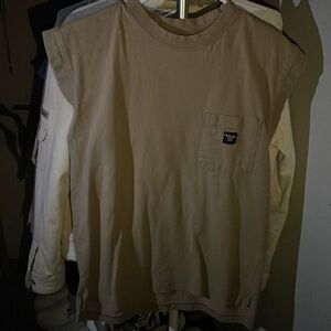 Sleeveless over sized tan colored walls work shirt